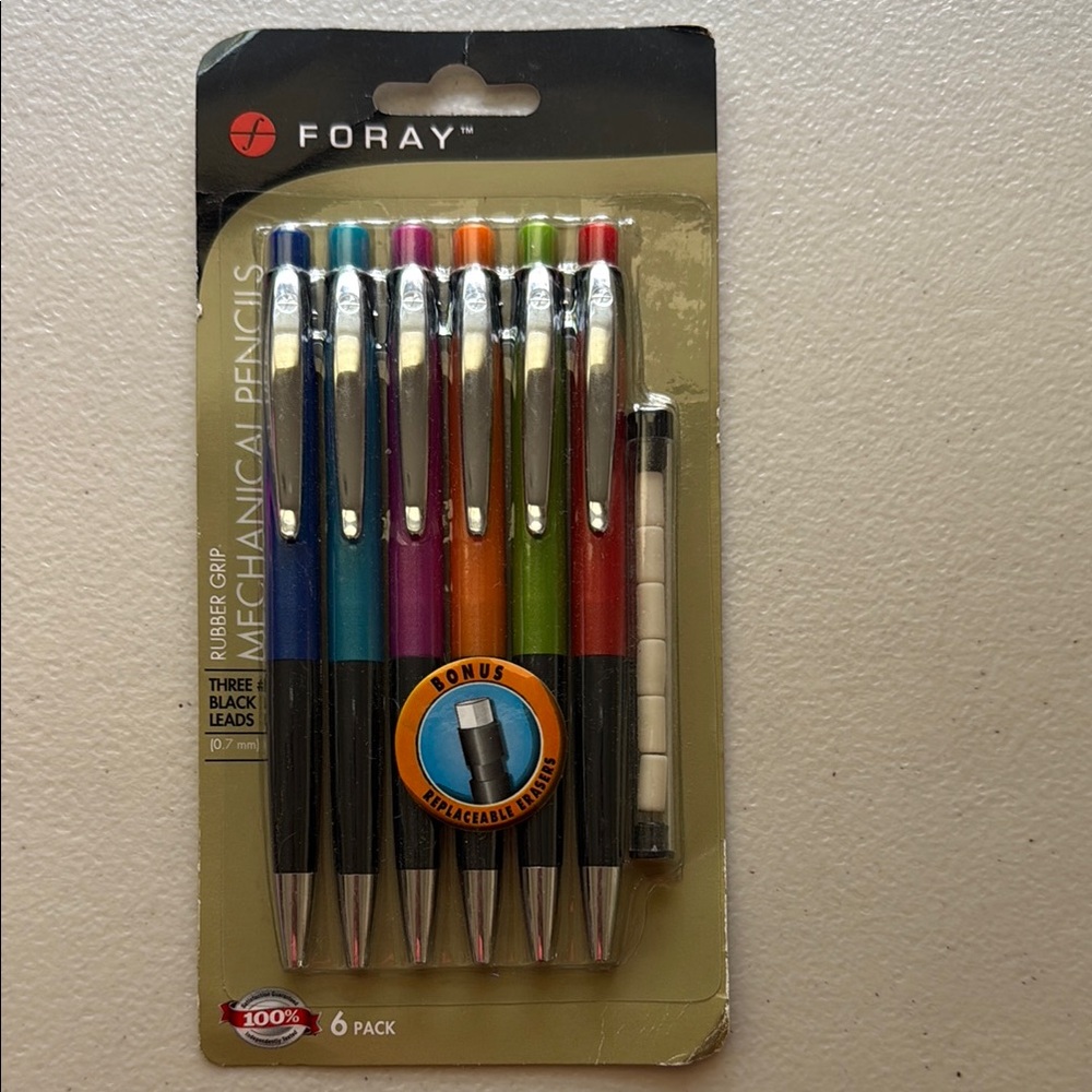 Foray 6-Pack 0.7mm Mechanical Pencil Set in Assorted Colors - Rubber Grip